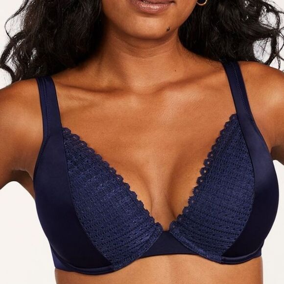 ThirdLove Other - third love matte & shine eyelet classic plunge bra satin blue size 44E
